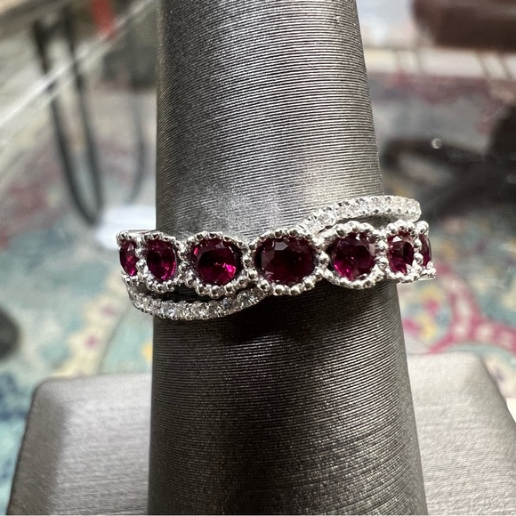 14k White Gold Diamond & Ruby Band Ring - Picture 8 of 8